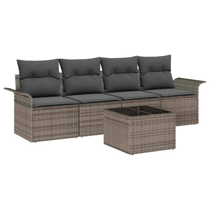 Set Divano da Giardino con cuscino 5 pcs Grigio polyrattan