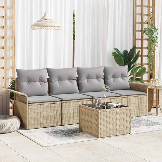 Set Divano da Giardino 5 pcs Beige e grigio polyrattan
