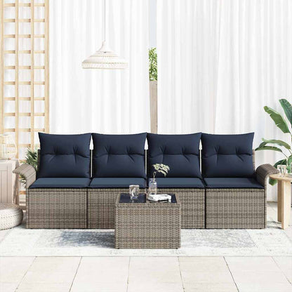 Set Divano da Giardino 5 pcs Grigio e Blu Navy polyrattan