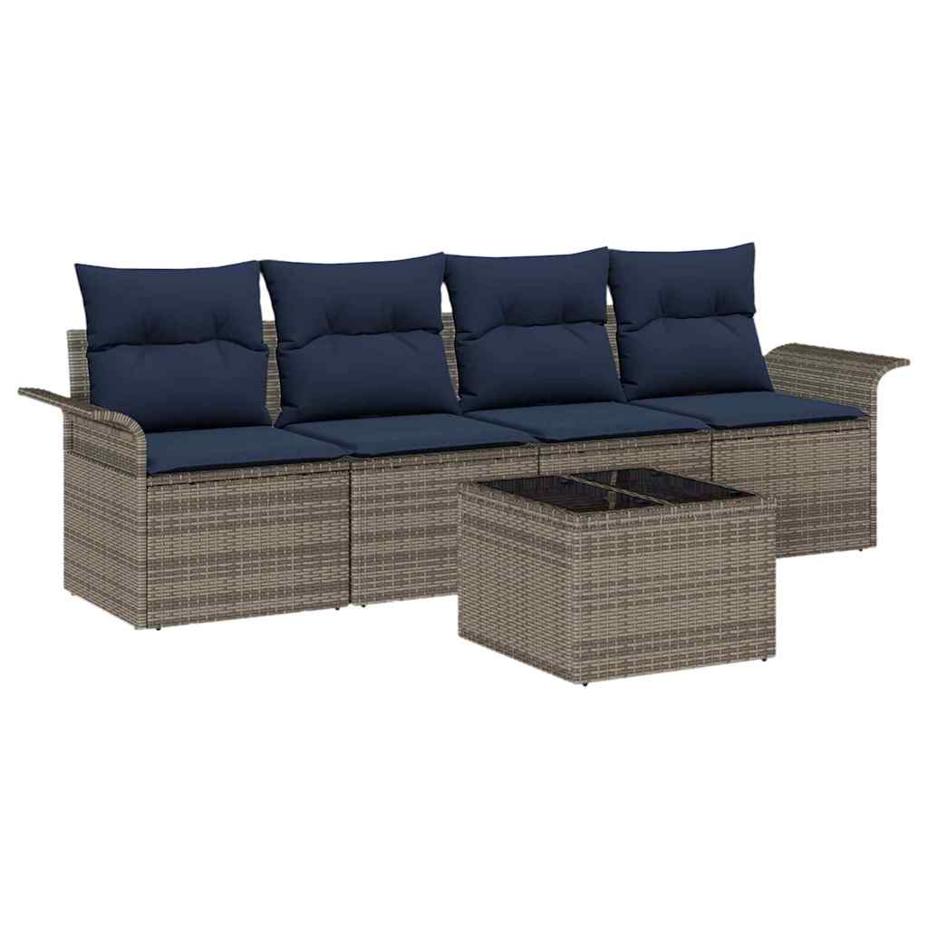 Set Divano da Giardino 5 pcs Grigio e Blu Navy polyrattan