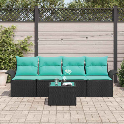 Set Divano da Giardino 5 pcs Nero e Turchese polyrattan