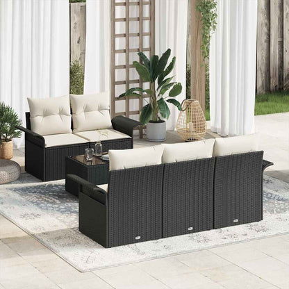 Set Divano da Giardino 6 pcs Nero e Crema 55 x 55 x 37 cm