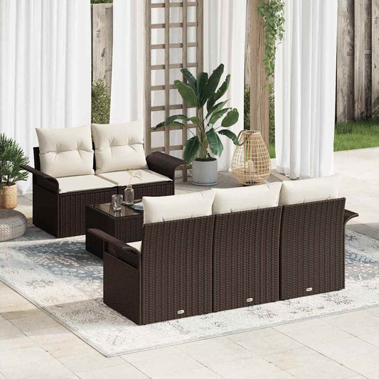 Set Divano da Giardino 6 pcs Marrone e Crema 55 x 55 x 37 cm