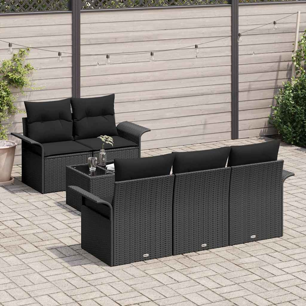 Set Divano da Giardino 6 pcs Nero Polyrattan, Acciaio e Vetro