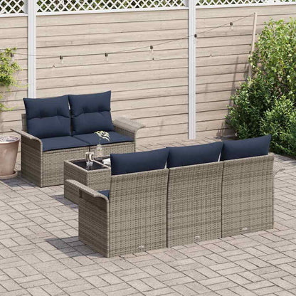 Set Divano da Giardino 6 pcs Grigio e Blu Navy polyrattan