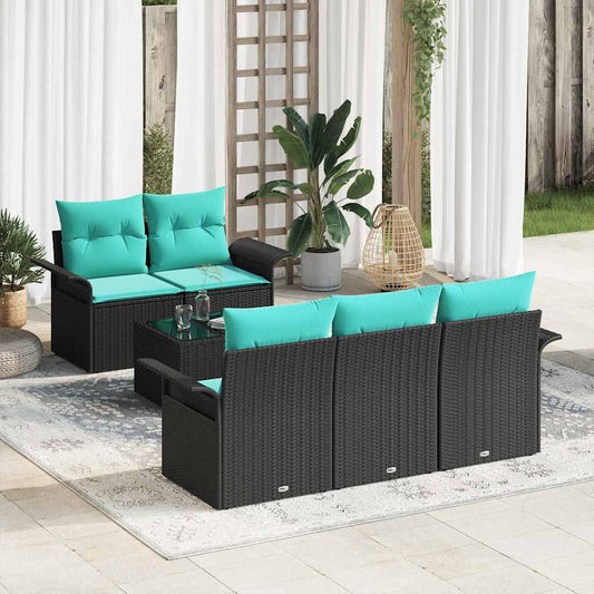 Set Divano da Giardino 6 pcs Nero e Turchese polyrattan
