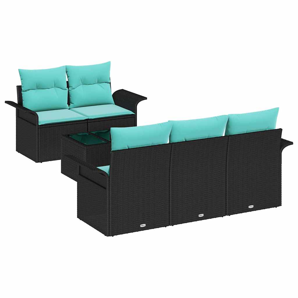 Set Divano da Giardino 6 pcs Nero e Turchese polyrattan
