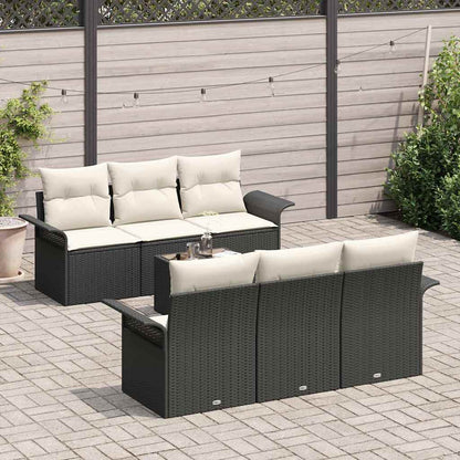 Set Divano da Giardino 7 pcs Nero e Crema polyrattan