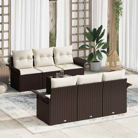 Set Divano da Giardino 7 pcs Marrone e Crema polyrattan