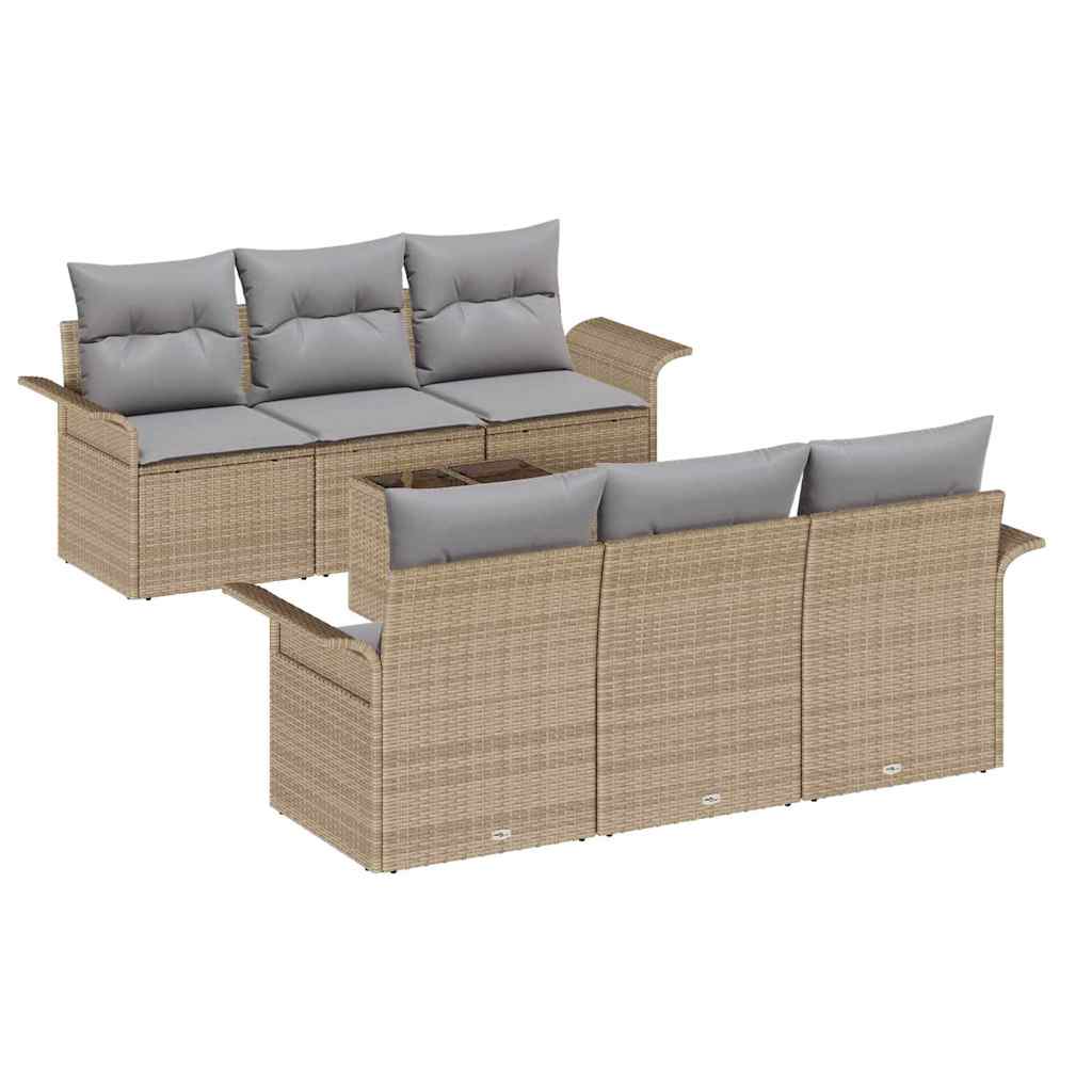 Set Divano da Giardino 7 pcs Beige e grigio polyrattan