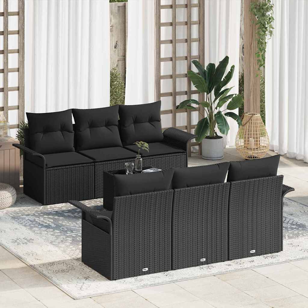 Set Divano da Giardino con cuscino 7 pcs Nero polyrattan