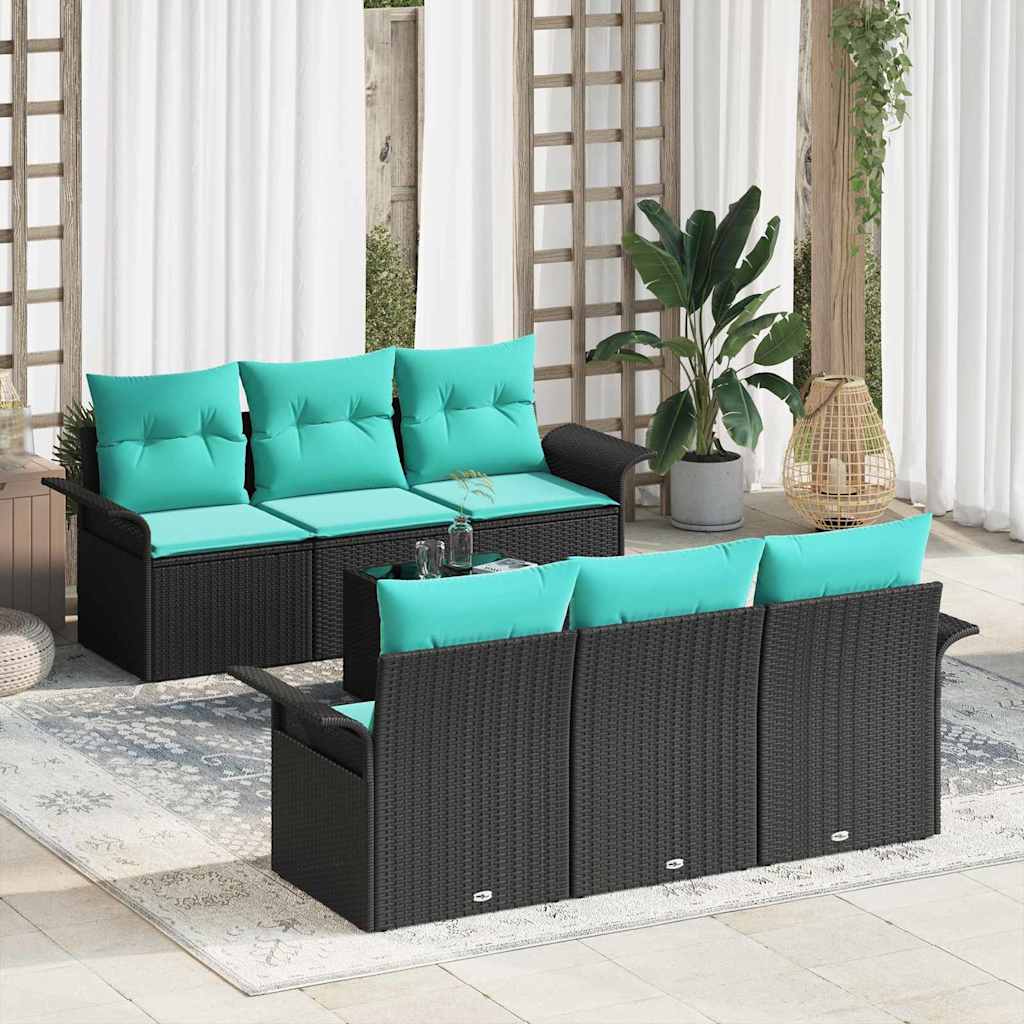 Set Divano da Giardino con cuscino 7 pcs Nero e Turchese