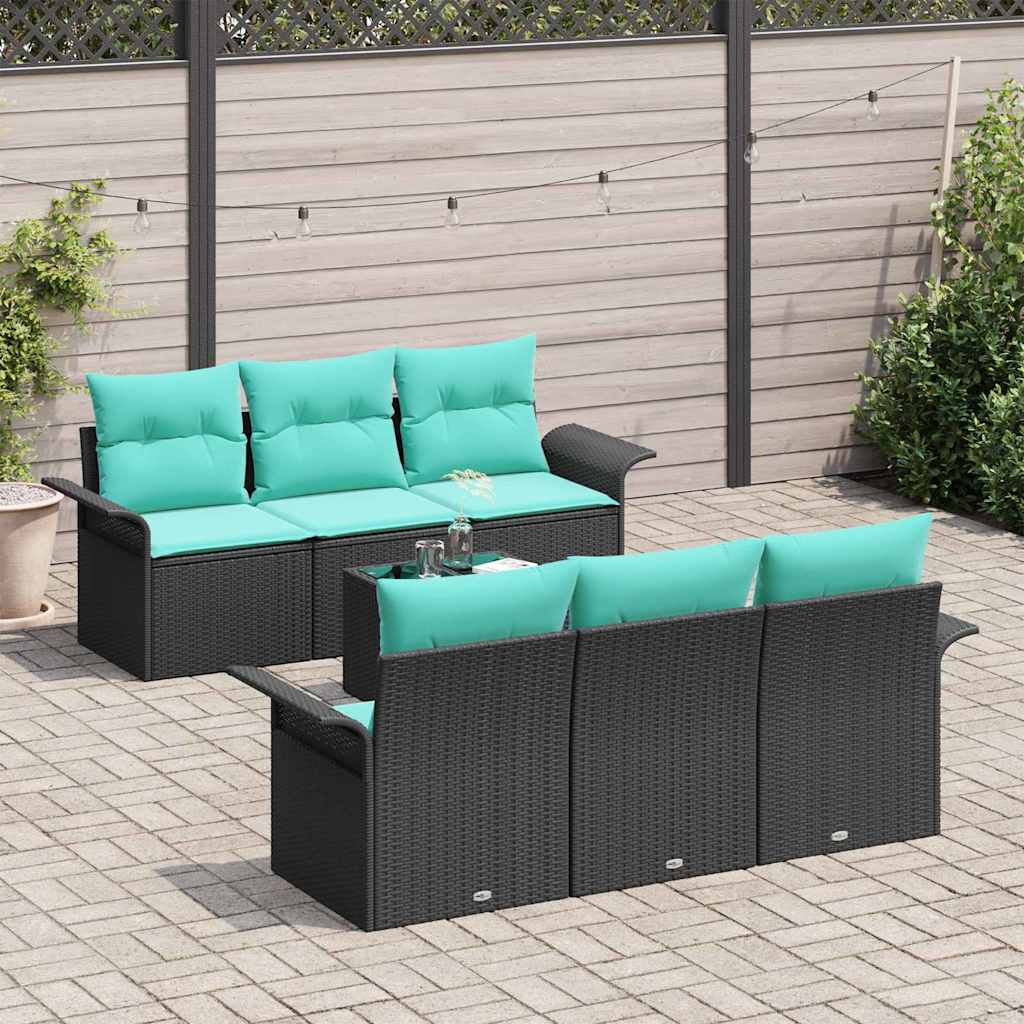 Set Divano da Giardino con cuscino 7 pcs Nero e Turchese
