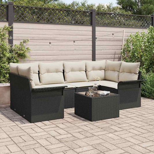 Set Divano da Giardino 7 pcs Nero e Crema 55 x 55 x 37 cm