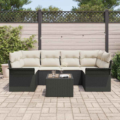 Set Divano da Giardino 7 pcs Nero e Crema 55 x 55 x 37 cm