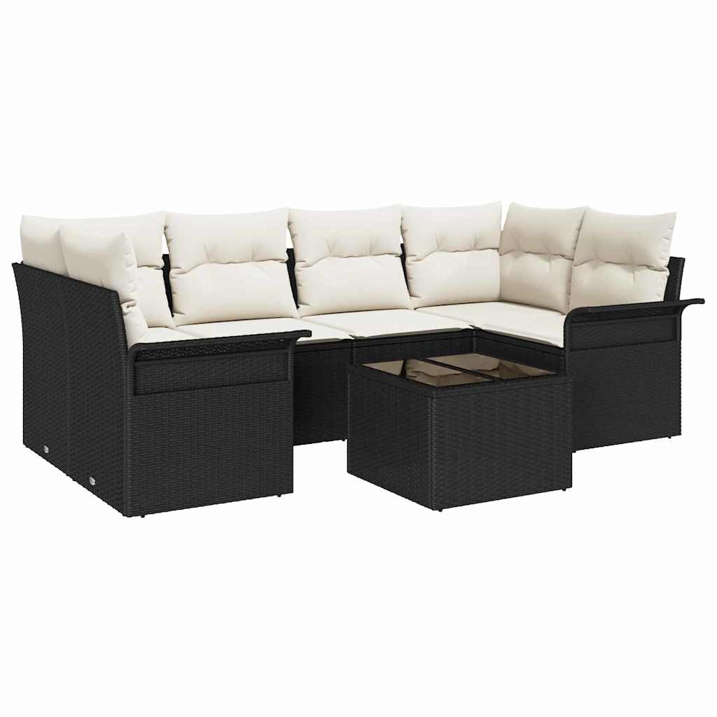 Set Divano da Giardino 7 pcs Nero e Crema 55 x 55 x 37 cm