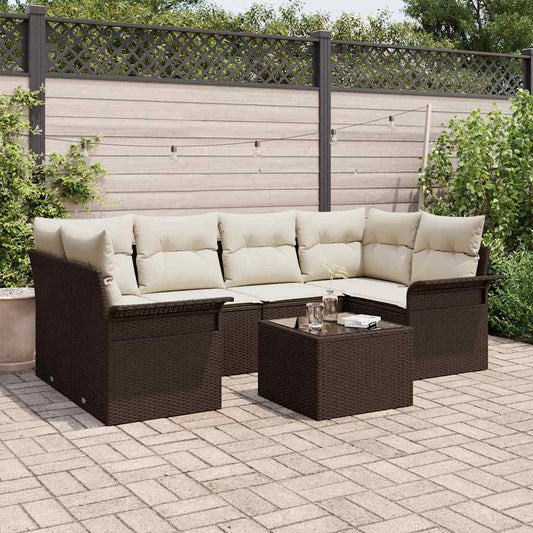 Set Divano da Giardino 7 pcs Marrone e Crema polyrattan