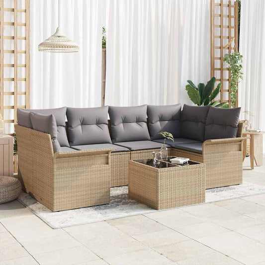Set Divano da Giardino 7 pcs Beige e grigio 55 x 55 x 37 cm