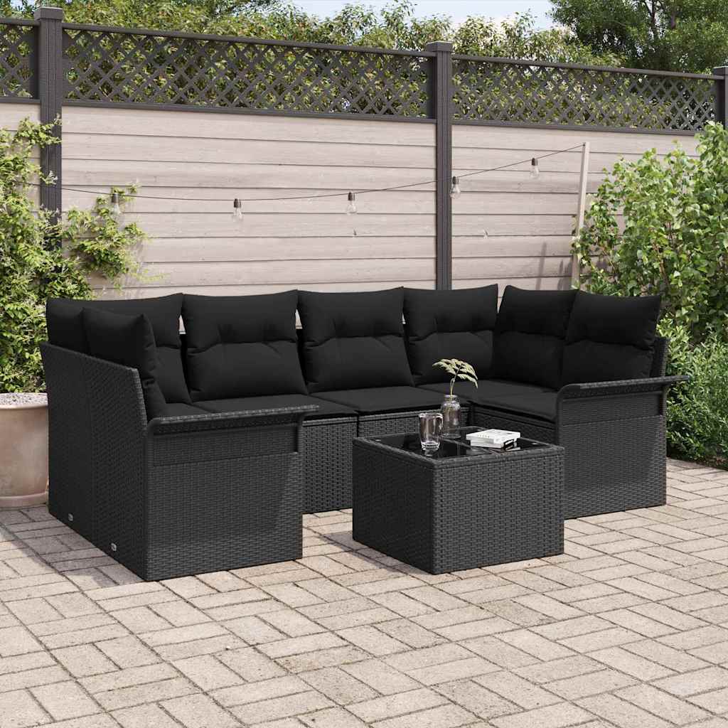 Set Divano da Giardino 7 pcs Nero 55 x 55 x 37 cm polyrattan | homemem39