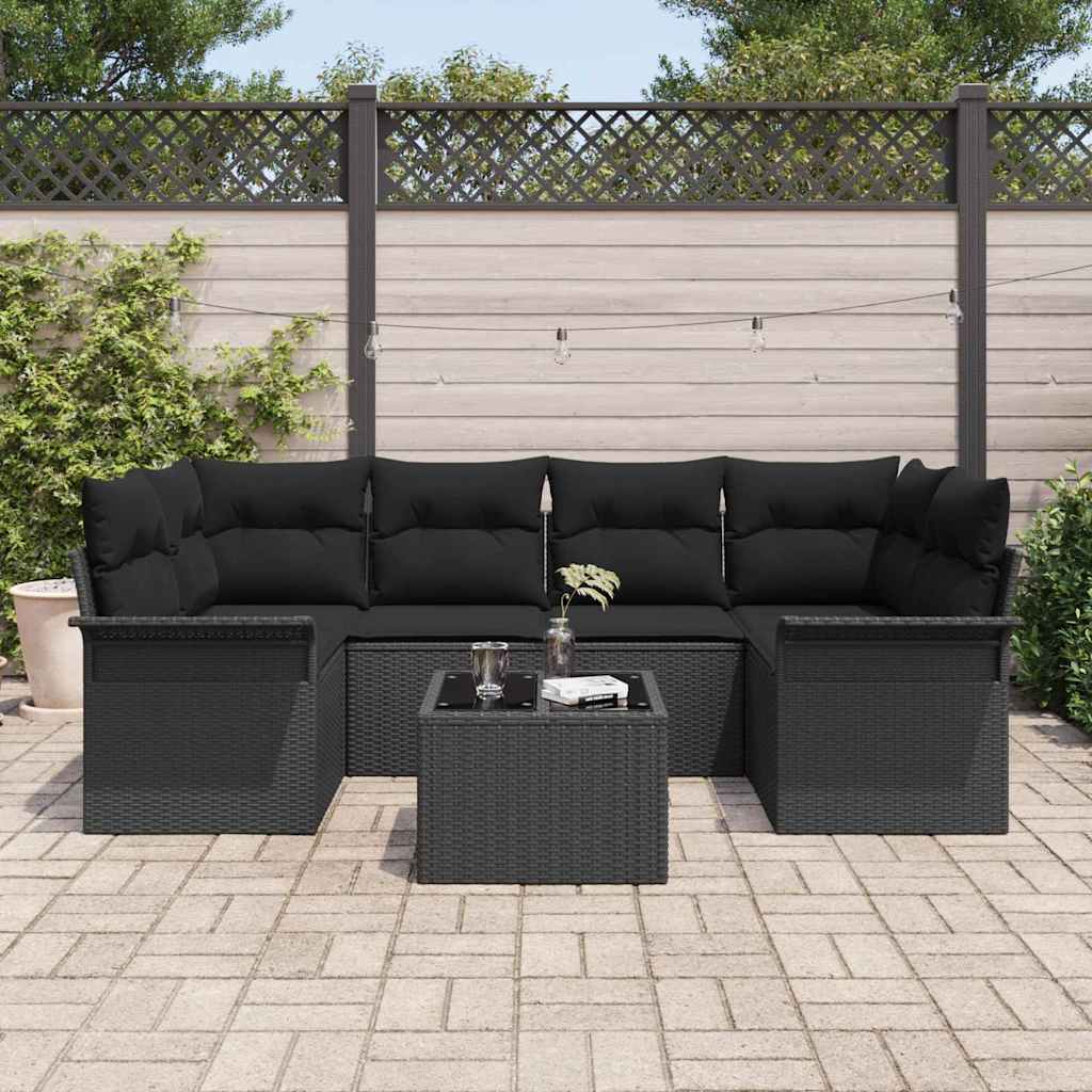 Set Divano da Giardino 7 pcs Nero 55 x 55 x 37 cm polyrattan | homemem39