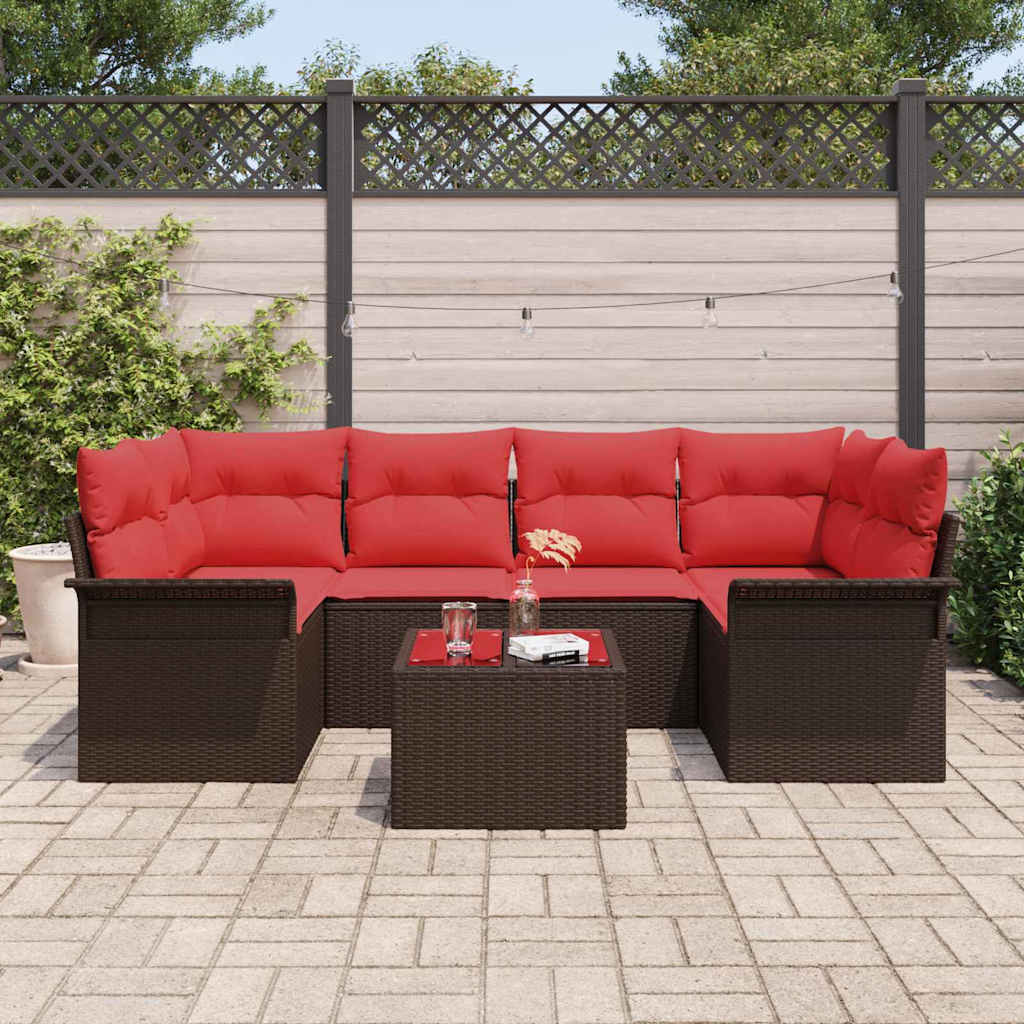 Set Divano da Giardino 7 pcs Beige e Rosso polyrattan