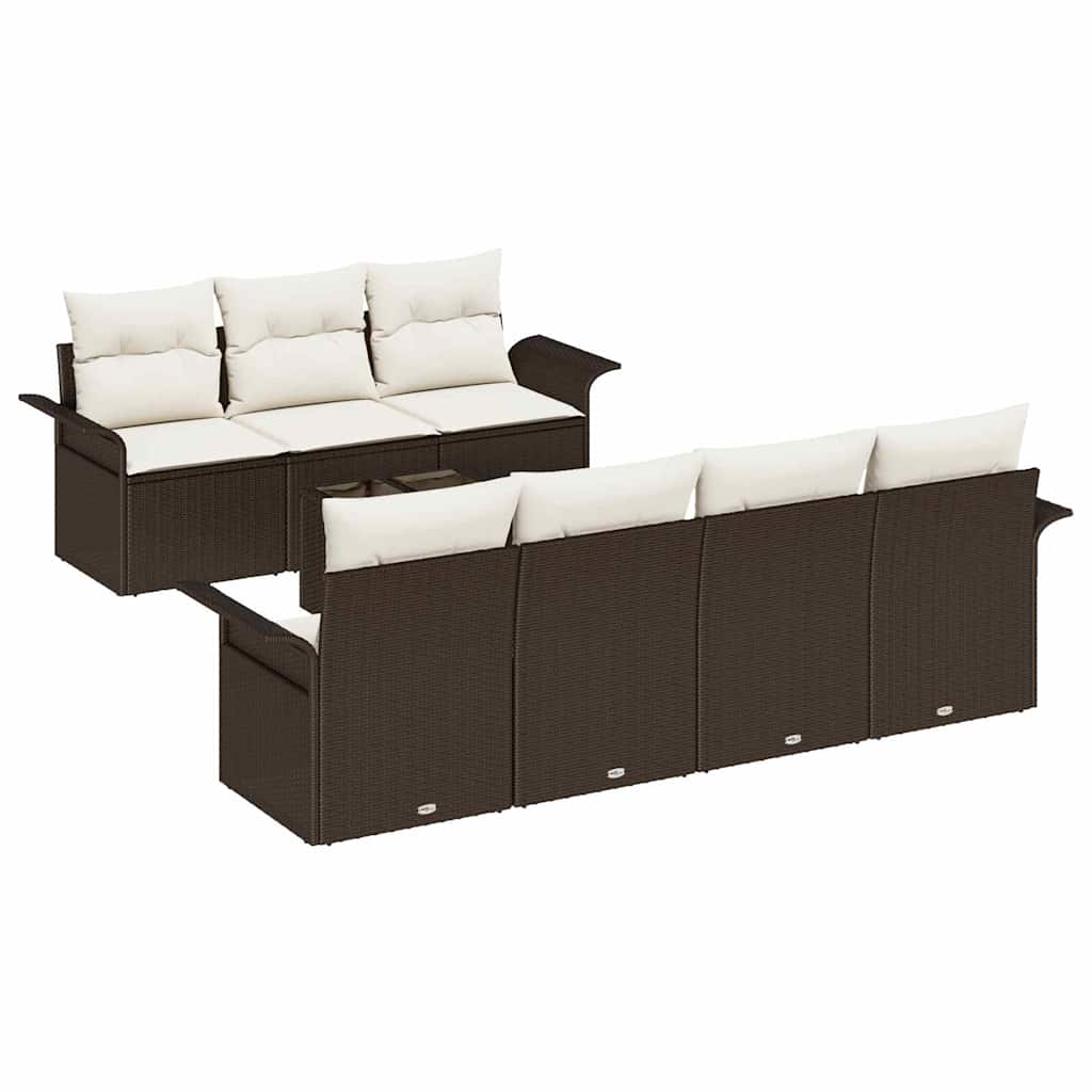 Set Divano da Giardino 8 pcs Marrone e Crema polyrattan