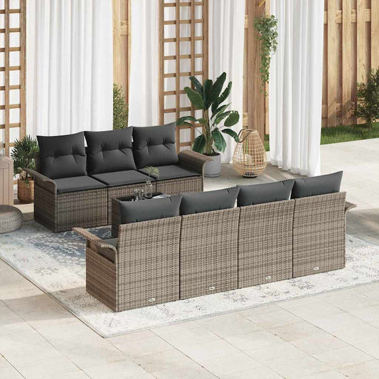 Set Divano da Giardino con cuscino 8 pcs Grigio polyrattan