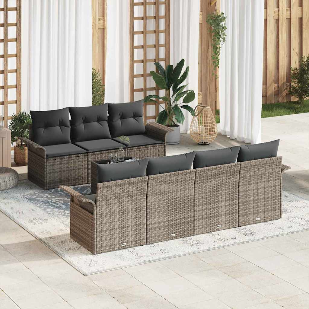 Set Divano da Giardino con cuscino 8 pcs Grigio polyrattan