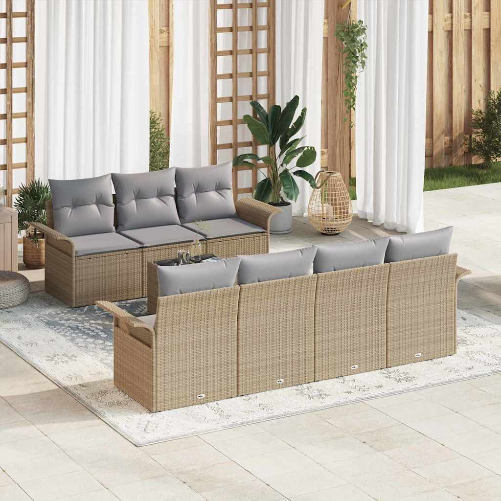 Set Divano da Giardino 8 pcs Beige e grigio polyrattan