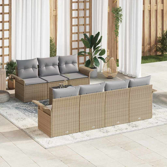 Set Divano da Giardino 8 pcs Beige e grigio polyrattan