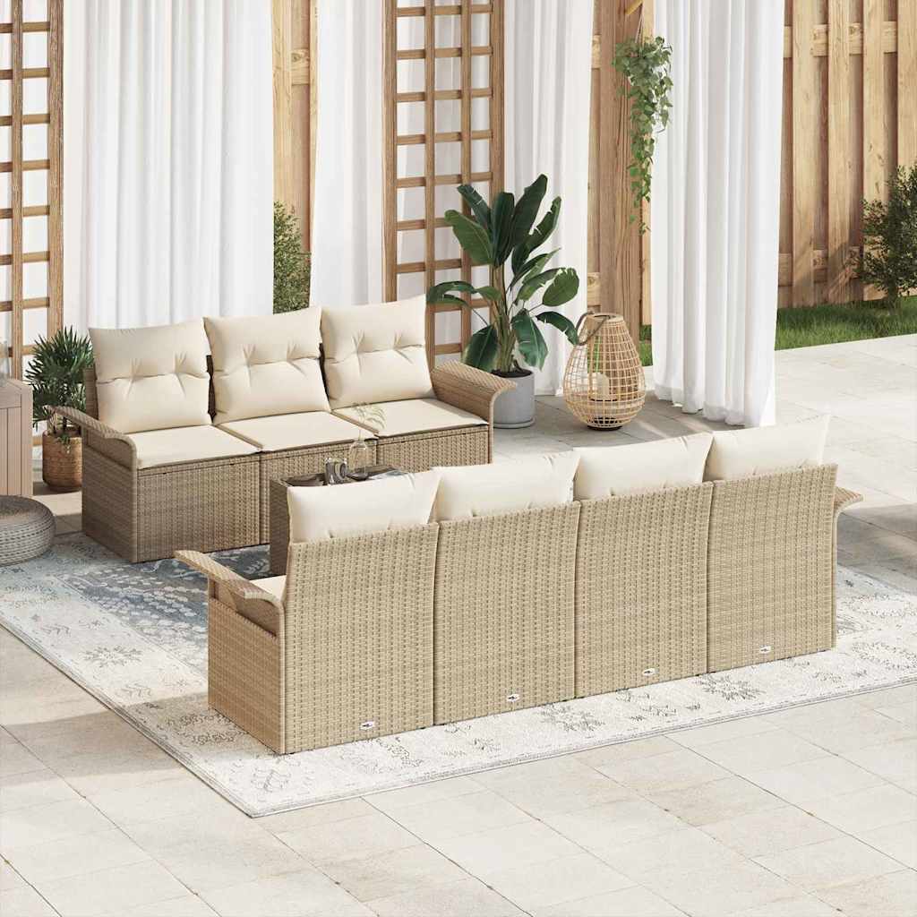 Set Divano da Giardino 8 pcs Beige e Crema polyrattan