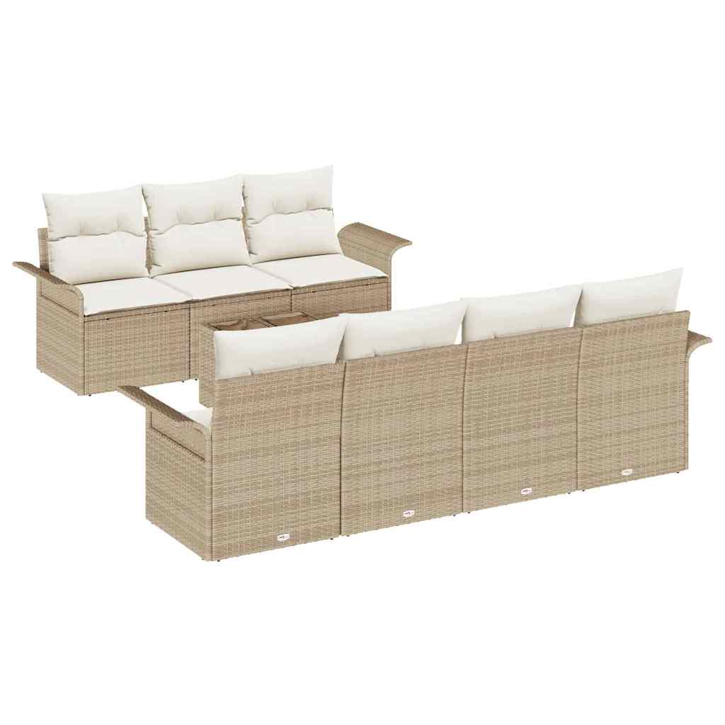Set Divano da Giardino 8 pcs Beige e Crema polyrattan