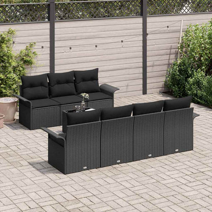 Set Divano da Giardino con cuscino 8 pcs Nero polyrattan