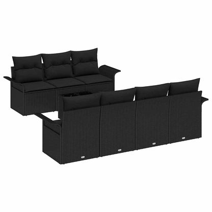 Set Divano da Giardino con cuscino 8 pcs Nero polyrattan