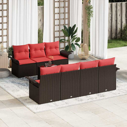 Set Divano da Giardino 8 pcs Beige e Rosso polyrattan