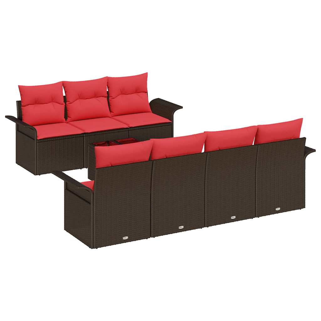 Set Divano da Giardino 8 pcs Beige e Rosso polyrattan