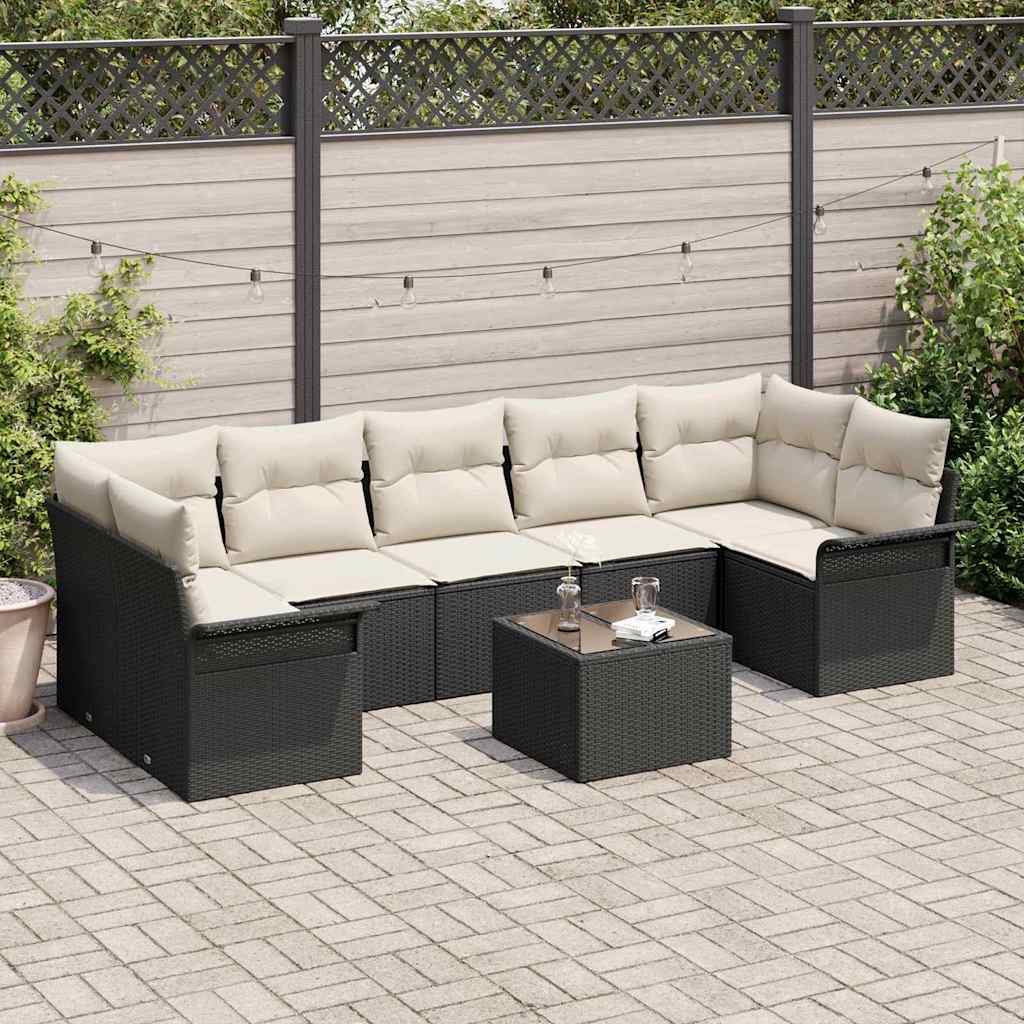 Set Divano da Giardino 8 pcs Nero e Crema polyrattan