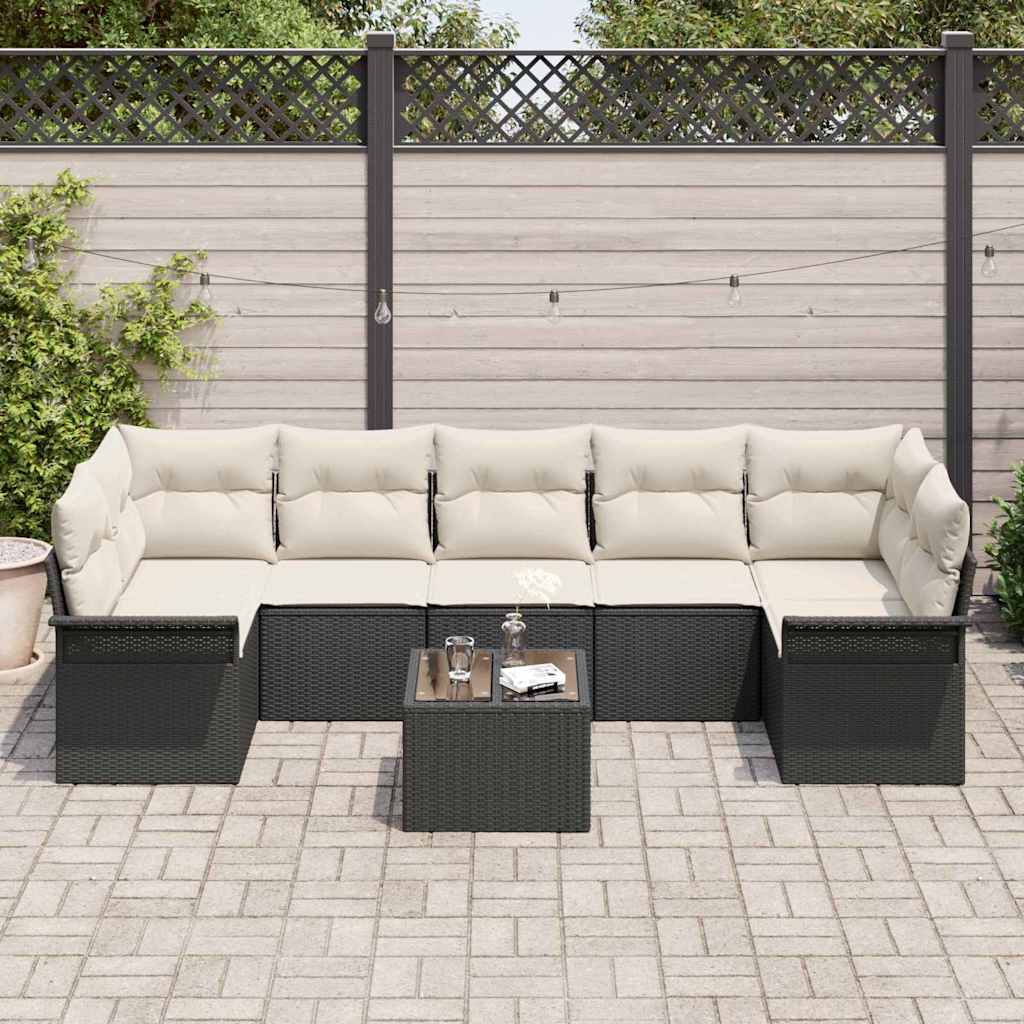 Set Divano da Giardino 8 pcs Nero e Crema polyrattan