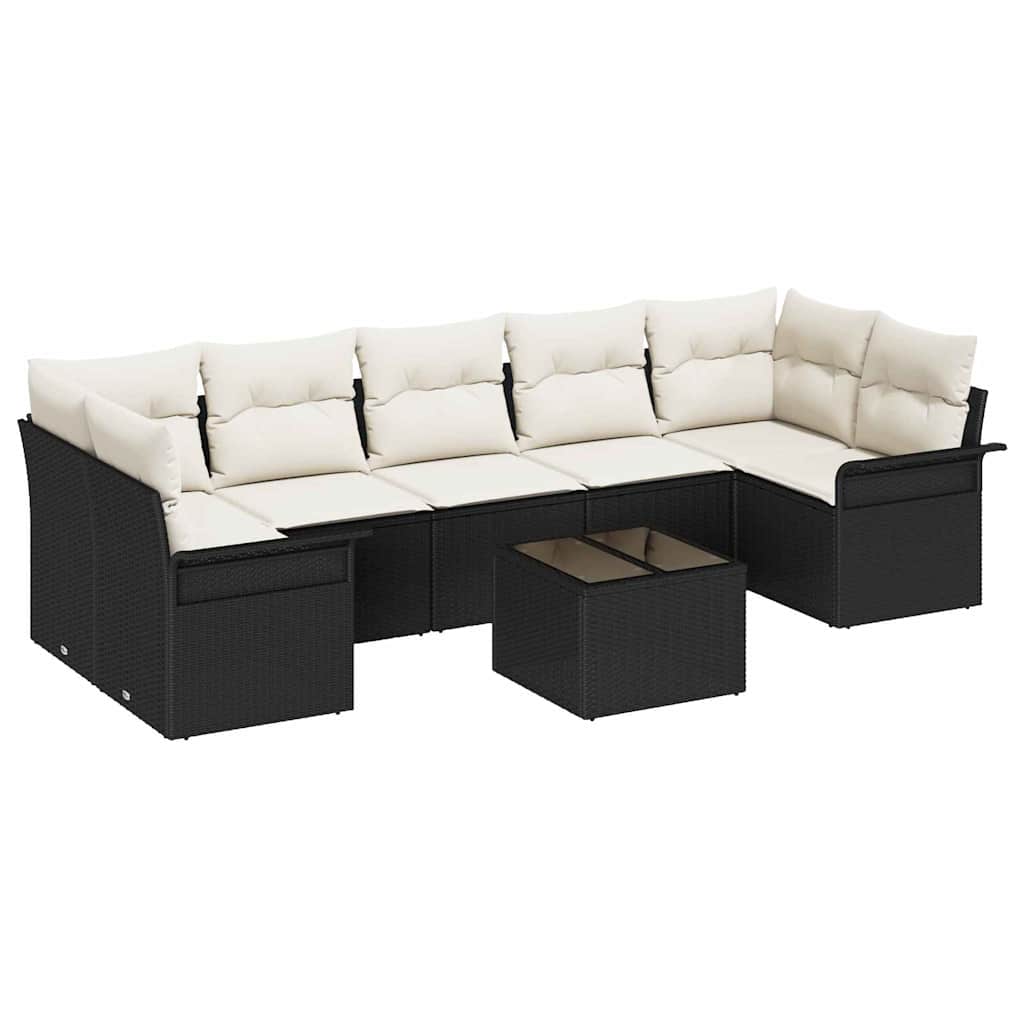 Set Divano da Giardino 8 pcs Nero e Crema polyrattan