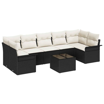 Set Divano da Giardino 8 pcs Nero e Crema polyrattan