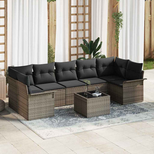 Set Divano da Giardino con cuscino 8 pcs Grigio polyrattan