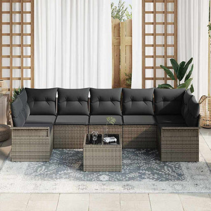 Set Divano da Giardino con cuscino 8 pcs Grigio polyrattan