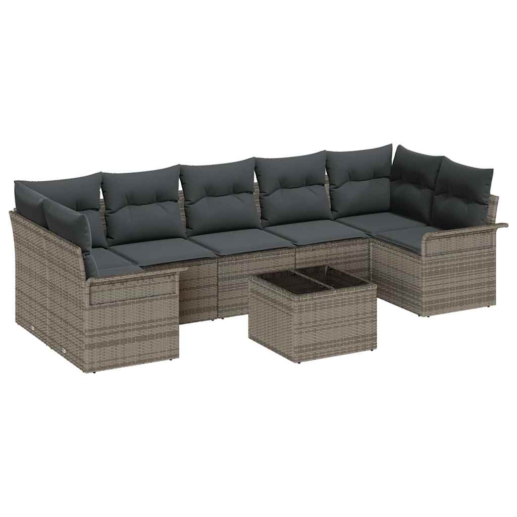 Set Divano da Giardino con cuscino 8 pcs Grigio polyrattan