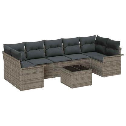 Set Divano da Giardino con cuscino 8 pcs Grigio polyrattan