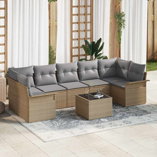 Set Divano da Giardino 8 pcs Beige e grigio polyrattan