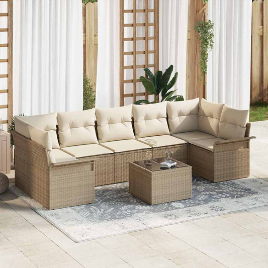 Set Divano da Giardino 8 pcs Beige e Crema polyrattan