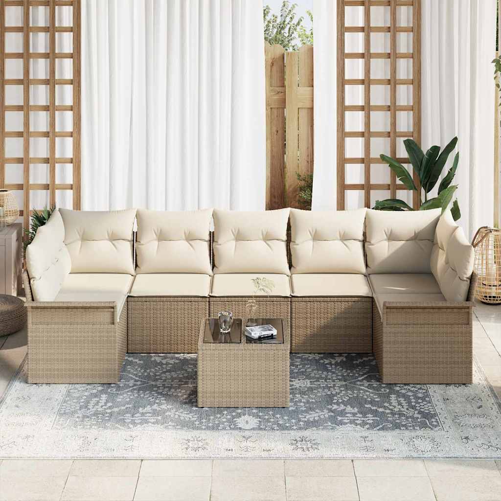 Set Divano da Giardino 8 pcs Beige e Crema polyrattan