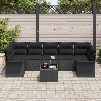 Set Divano da Giardino con cuscino 8 pcs Nero polyrattan