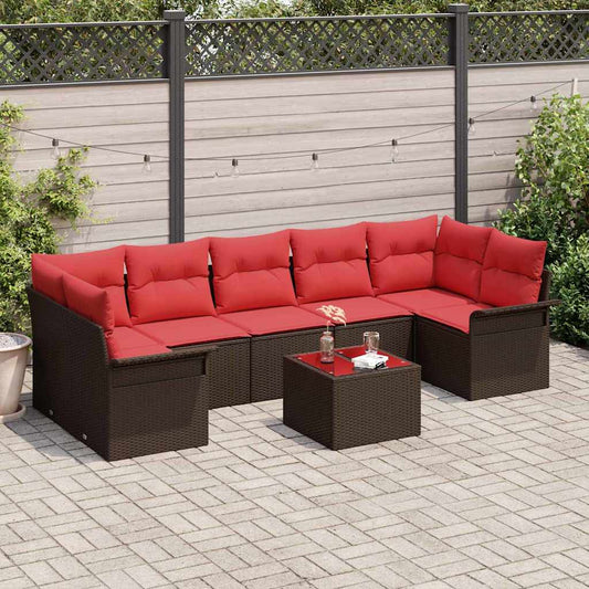 Set Divano da Giardino 8 pcs Beige e Rosso polyrattan