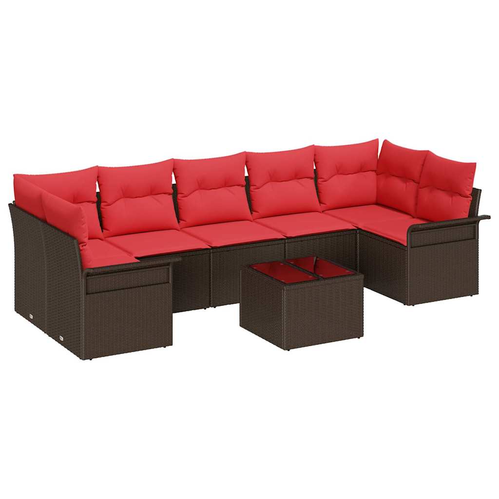 Set Divano da Giardino 8 pcs Beige e Rosso polyrattan